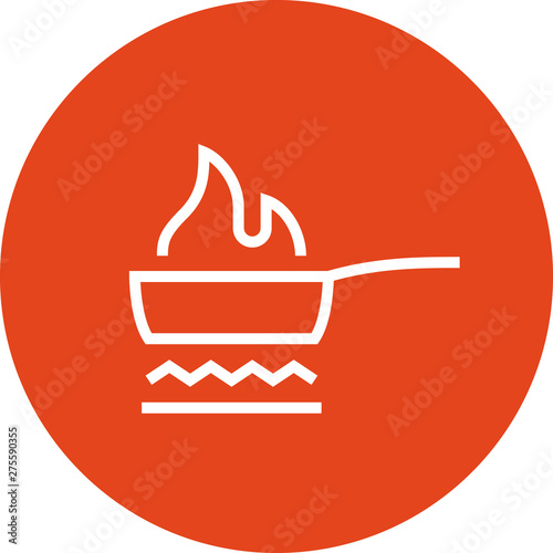Frying Pan With Flame Outline Icon