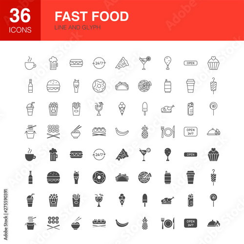 Fast Food Line Web Glyph Icons