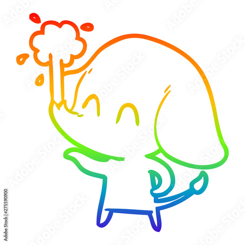 rainbow gradient line drawing cute cartoon elephant spouting water