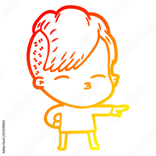 warm gradient line drawing cartoon squinting girl