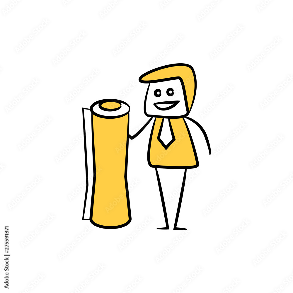 doodle stick figure businessman and paper roll for architect, designer concept doodle stick figure businessman and paper roll for architect, designer concept