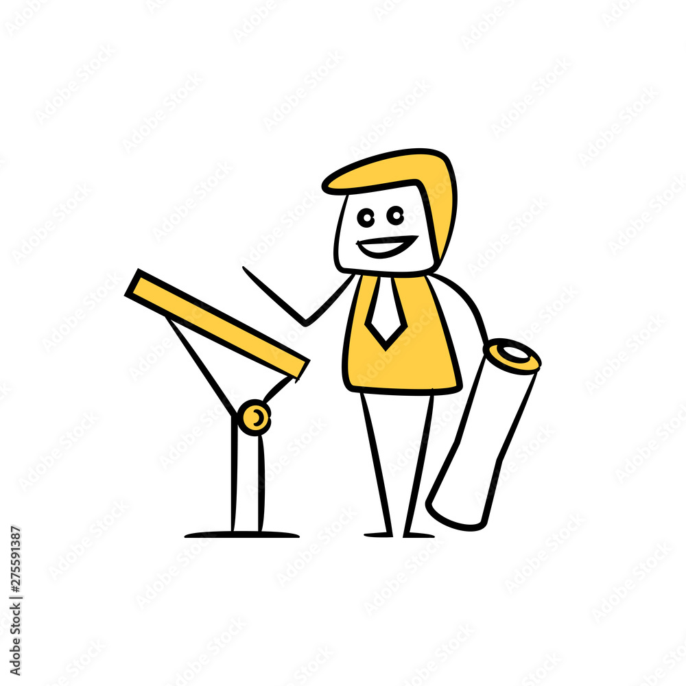 Fototapeta premium doodle stick figure businessman, architect profession concept