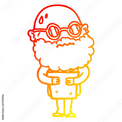 warm gradient line drawing cartoon worried man with beard and spectacles