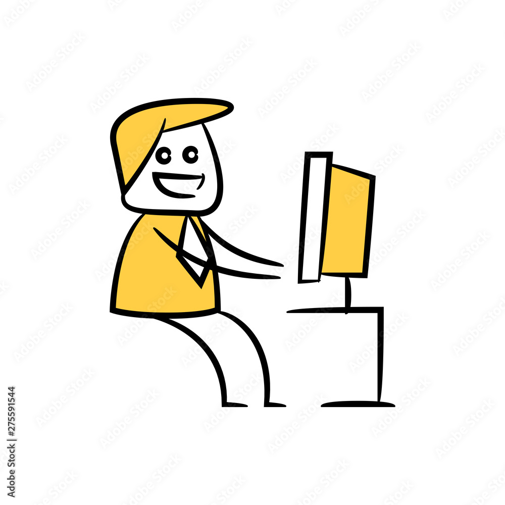 doodle businessman working on computer laptop