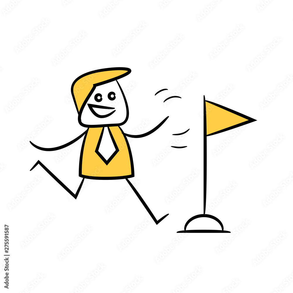 doodle businessman running to flag for success and achievement concept doodle businessman running to flag for success and achievement concept