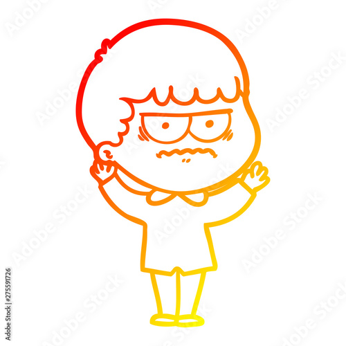 warm gradient line drawing cartoon annoyed man