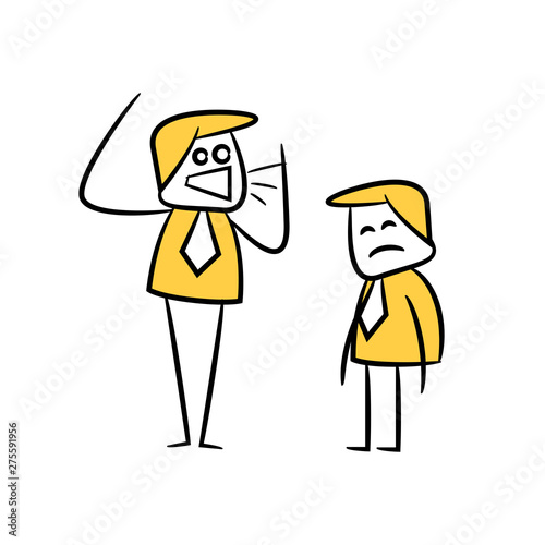 doodle stick figure businessman blaming his employee