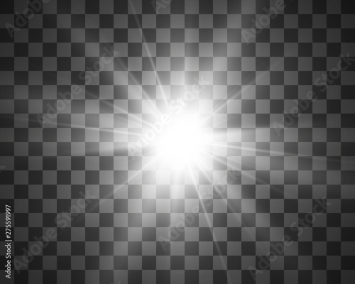 Special lens flash, light effect. The flash flashes rays and searchlight. illust.White glowing light. Beautiful star Light from the rays. The sun is backlit. Bright beautiful star. Sunlight. Glare. © NAUM