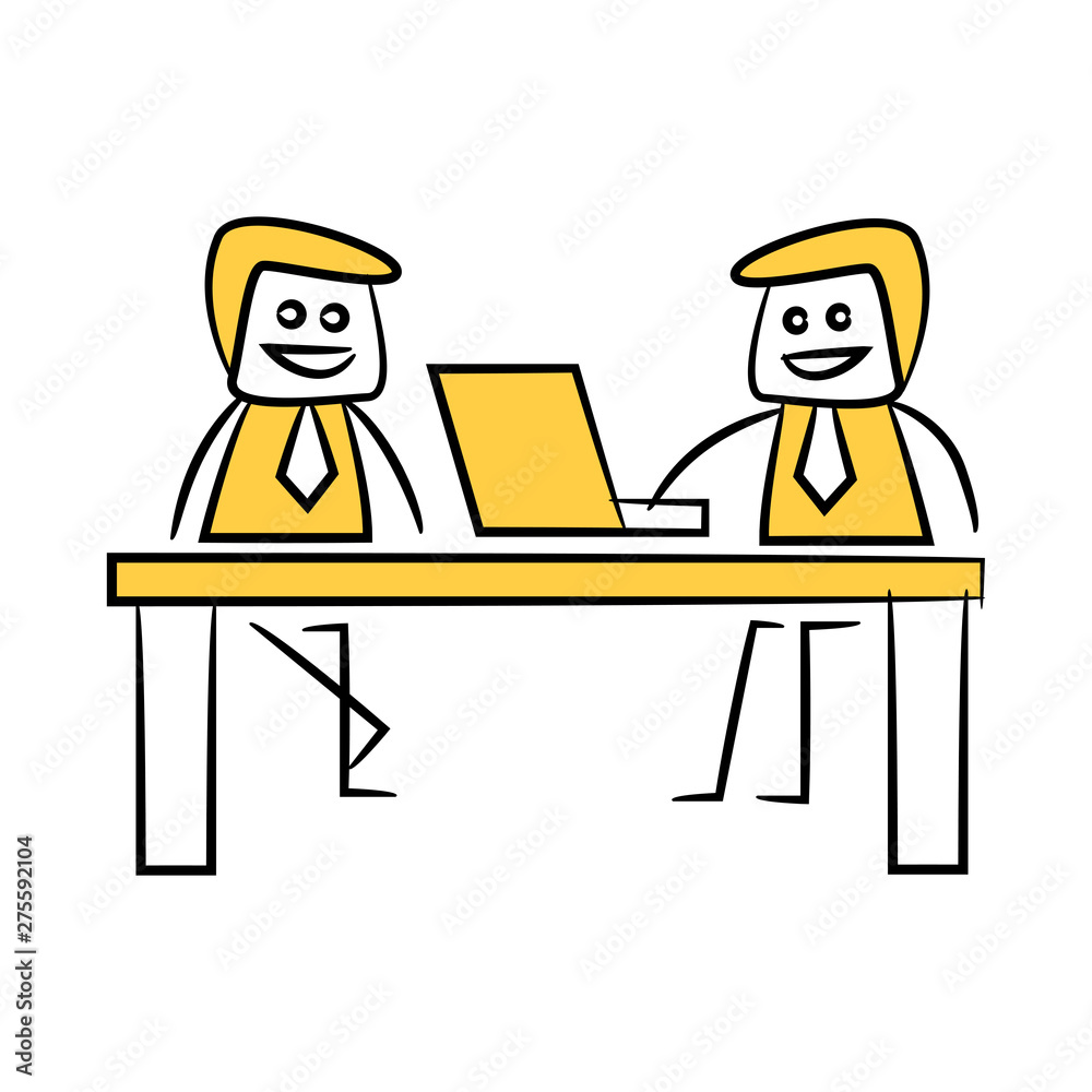 doodle stick figure businessman working on laptop with doodle stick figure businessman working on laptop with