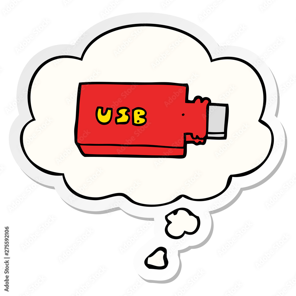 cartoon flash drive and thought bubble as a printed sticker cartoon flash drive and thought bubble as a printed sticker