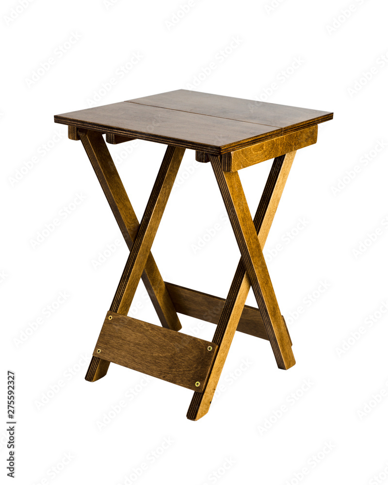 Dark wooden folding stool isolated on white background Dark wooden folding stool isolated on white background