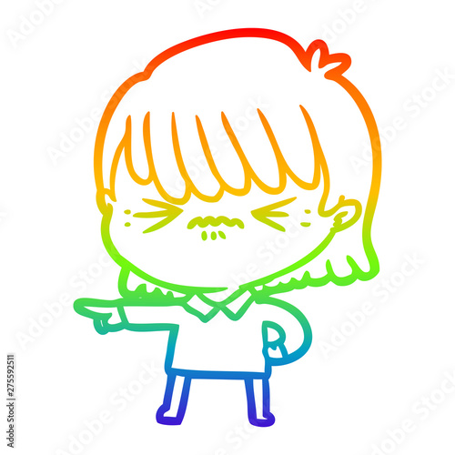 rainbow gradient line drawing annoyed cartoon girl making accusation