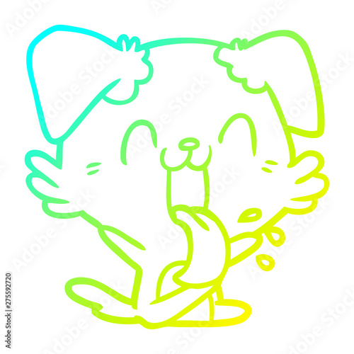 cold gradient line drawing cartoon panting dog sitting