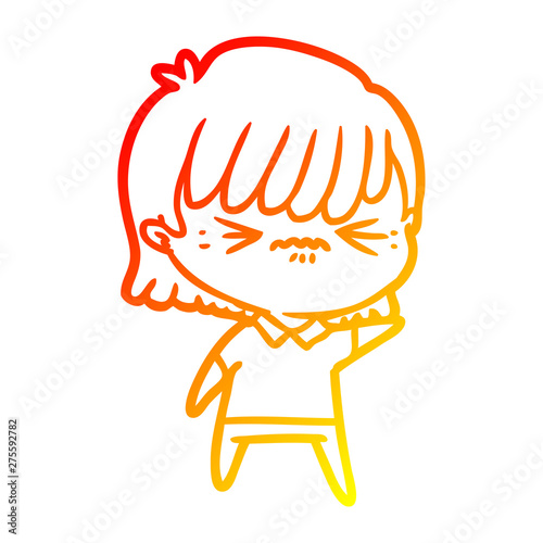 warm gradient line drawing annoyed cartoon girl