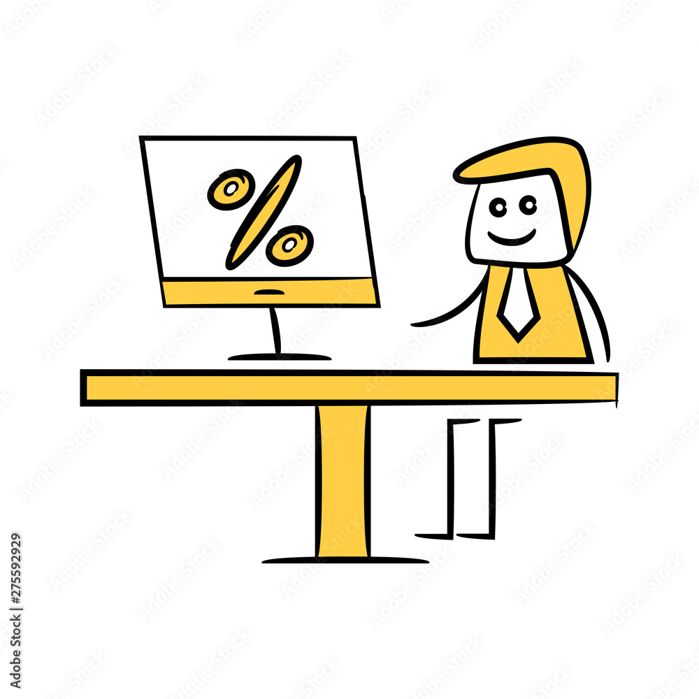 businessman working on computer percentage doodle theme