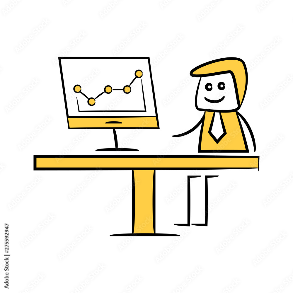 businessman working on computer and graph doodle theme