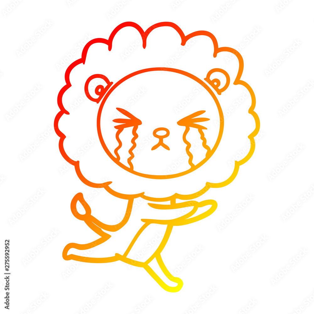 warm gradient line drawing cartoon crying lion