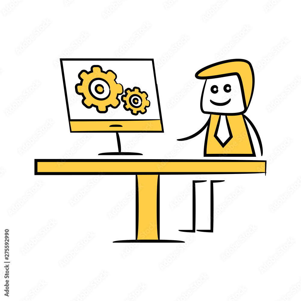 businessman working on computer doodle theme