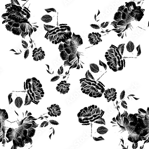 black roses seamless pattern. Hand drawn vector illustration surface design