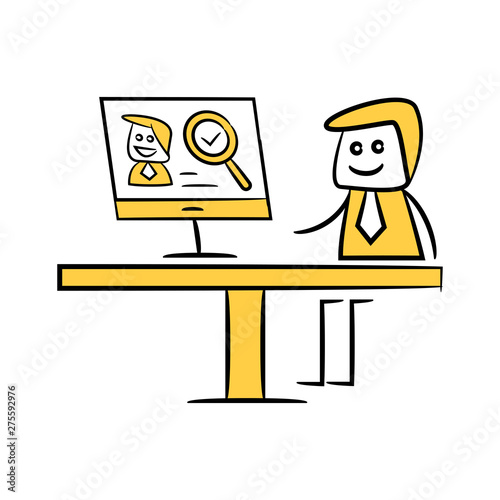 businessman working on computer recruiting and human resource doodle theme