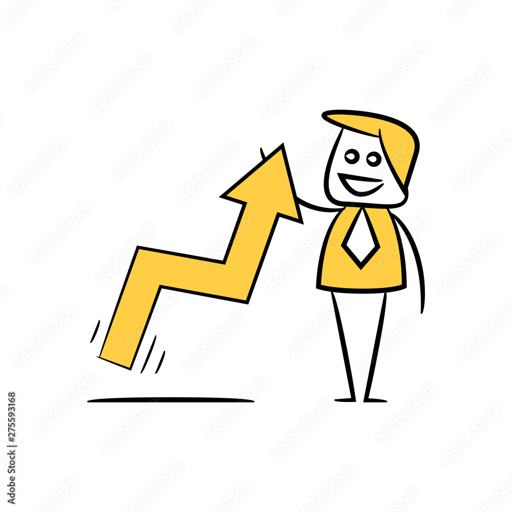 businessman and arrow chart doodle theme