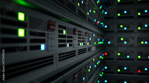 Panels of data-center, computers in the server room. 3D render