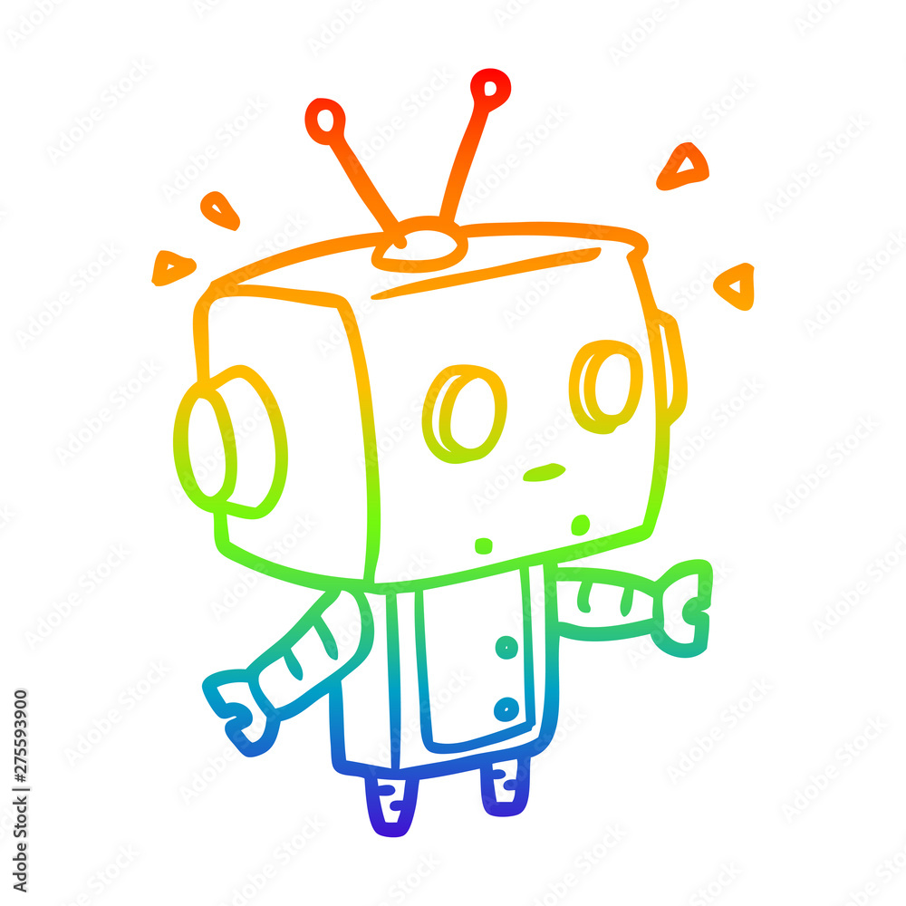 rainbow gradient line drawing cute surprised robot rainbow gradient line drawing cute surprised robot
