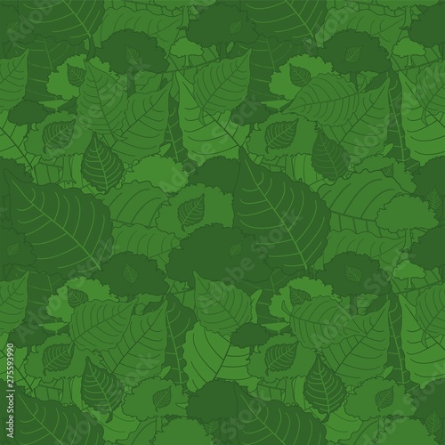 Seamless pattern  green camouflage poplar leaves for fabrics  Wallpapers  tablecloths  prints and designs. Abstract background for mobile applications. EPS file  vector