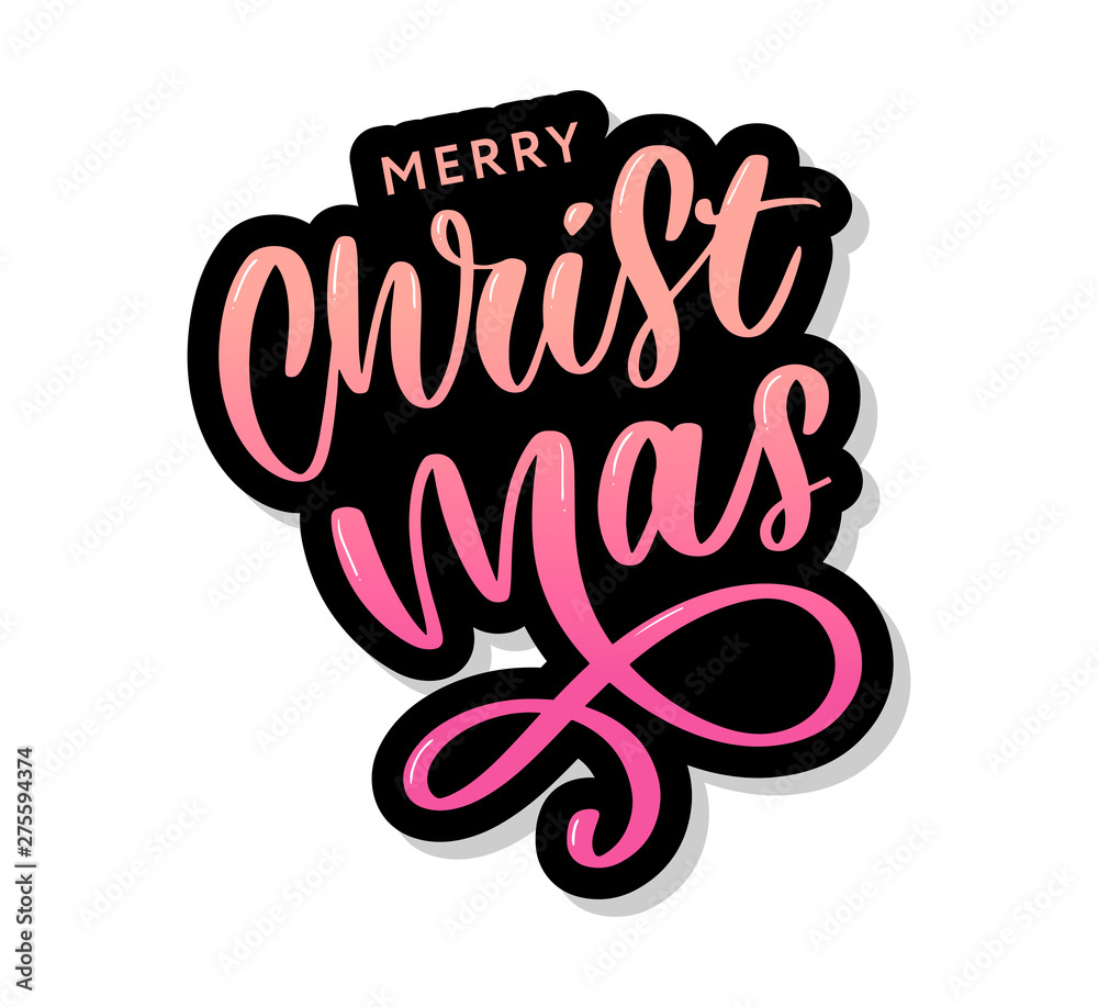 Merry Christmas Calligraphic Inscription Decorated with Golden Stars and Beads Merry Christmas Calligraphic Inscription Decorated with Golden Stars and Beads