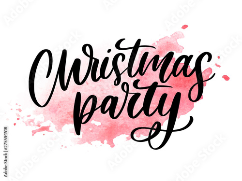 Christmas party poster template. Hand written lettering  sparkling typography slogan