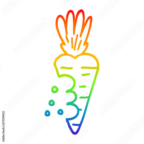 rainbow gradient line drawing cartoon carrot with bite marks