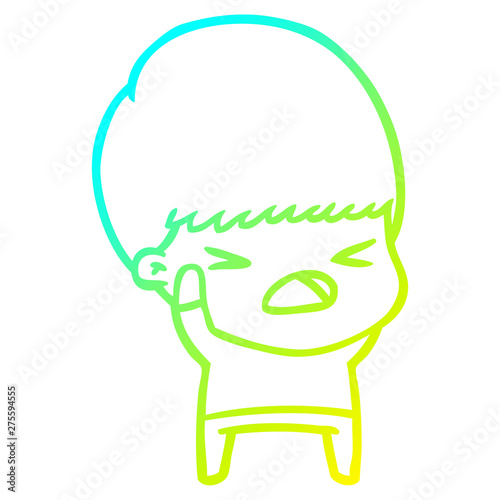 cold gradient line drawing cartoon stressed man