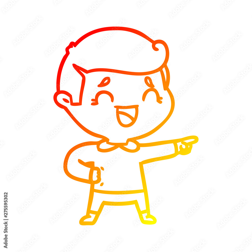 warm gradient line drawing cartoon laughing man pointing