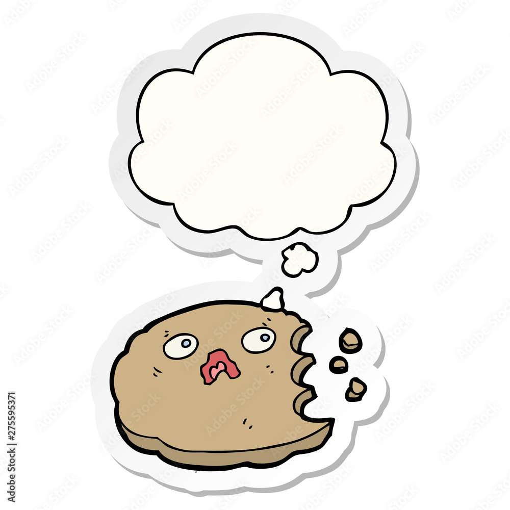 cartoon cookie and thought bubble as a printed sticker cartoon cookie and thought bubble as a printed sticker