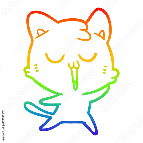 rainbow gradient line drawing cartoon cat singing