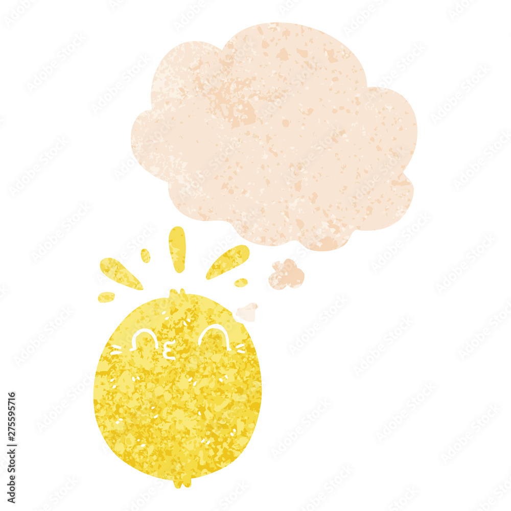 cute cartoon lemon and thought bubble in retro textured style cute cartoon lemon and thought bubble in retro textured style