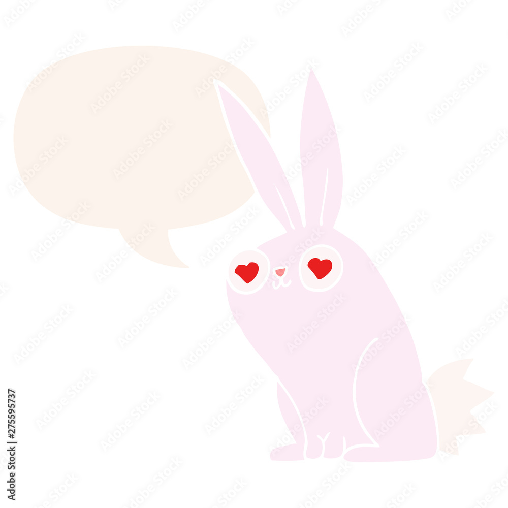 Fototapeta premium cartoon bunny rabbit in love and speech bubble in retro style