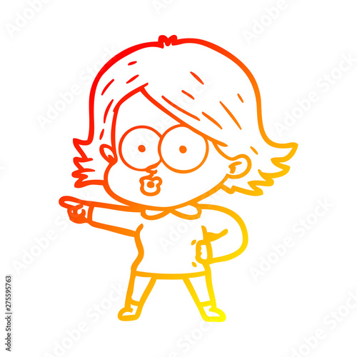 warm gradient line drawing cartoon girl pouting