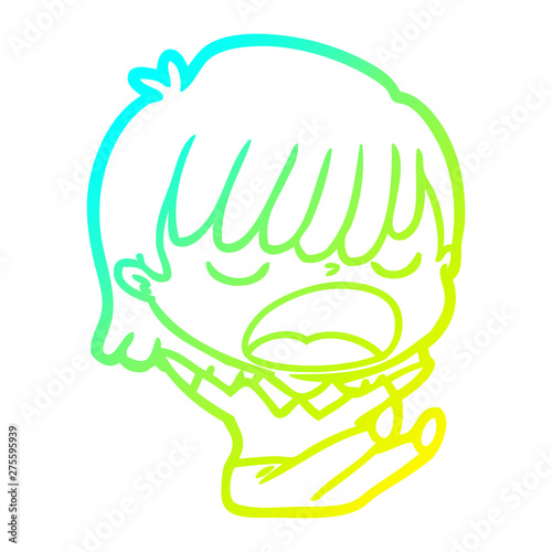 cold gradient line drawing cartoon woman talking loudly