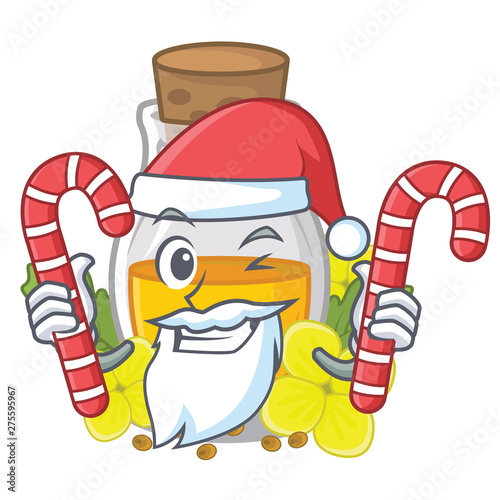 Santa with candy mustard oil in the cartoon shape