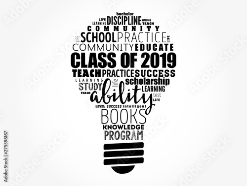 CLASS OF 2019 light bulb word cloud collage, education concept background