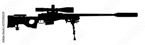 Vector illustration of a sniper rifle silhouette isolated on white background. 
