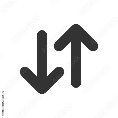 Vector simple and basic style logo of two arrows going in opposite directions (upward and downward) - investments, stock exchange concept illustration 