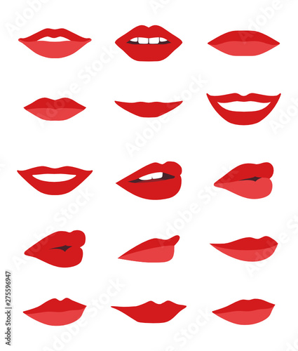 High quality vector set of lips and mouths in different views isolated on white background - graphic elements for your projects