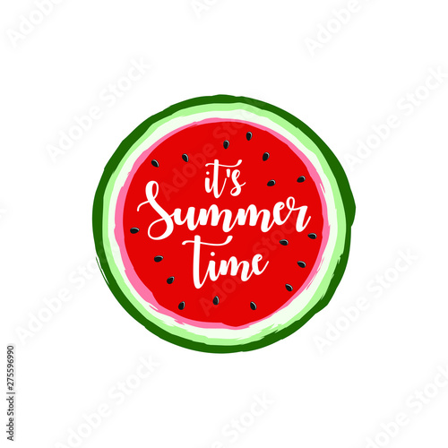 Unique Modern Watermelon Summer Time Design Background Banner Template with Text It's Summer Time for Used Personally and All Business Company