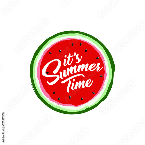 Unique Modern Watermelon Summer Time Design Background Banner Template with Text It's Summer Time for Used Personally and All Business Company