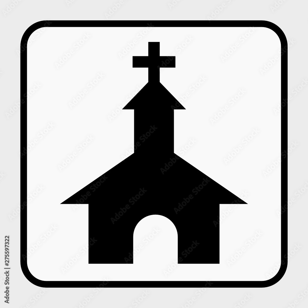 Vector high quality pictogram icon of a catholic church with bell tower and crucifix on the top 