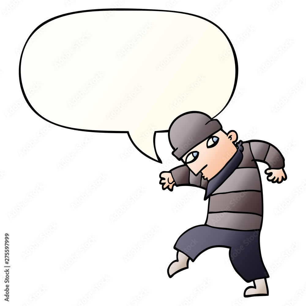 Fototapeta premium cartoon sneaking thief and speech bubble in smooth gradient style