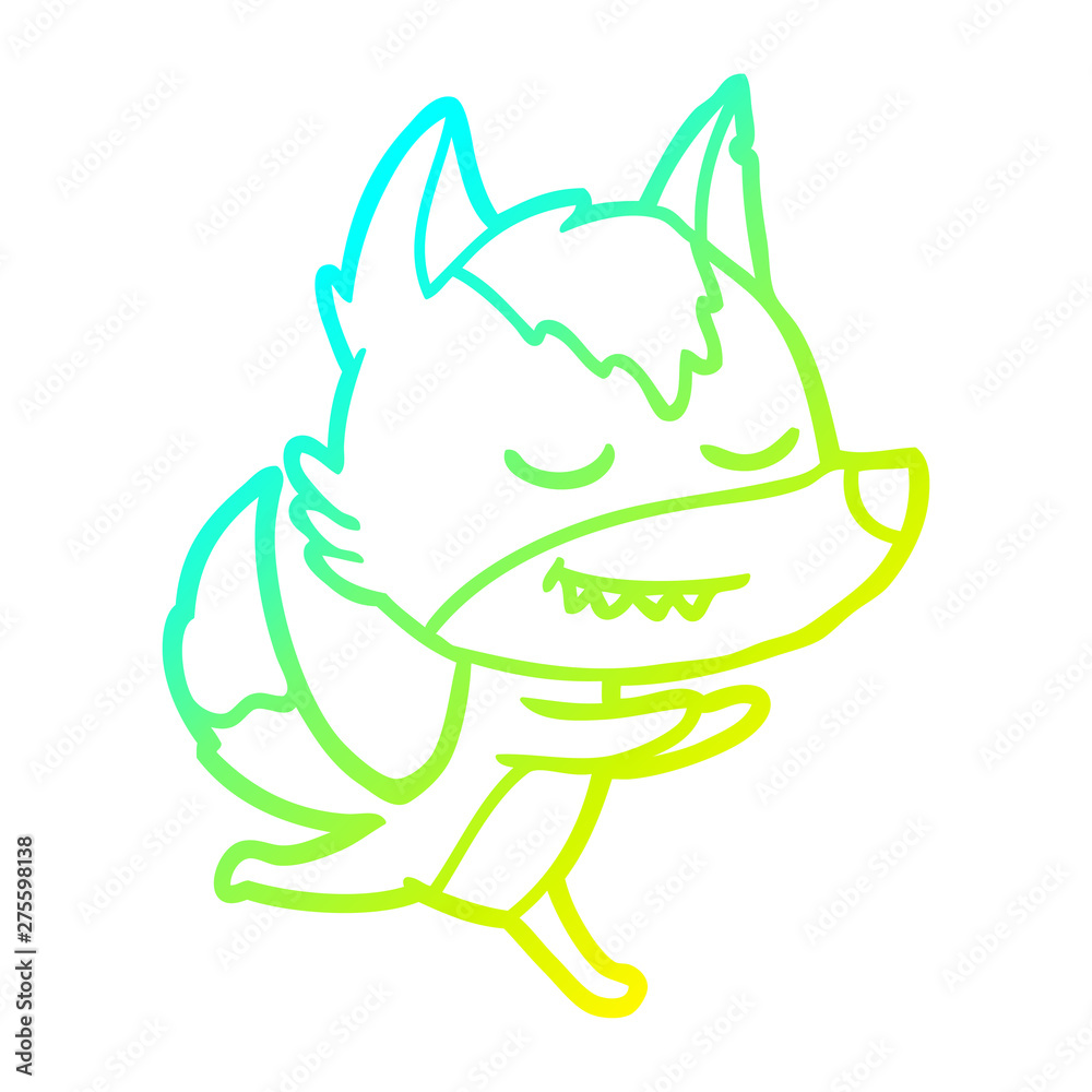 cold gradient line drawing friendly cartoon wolf running