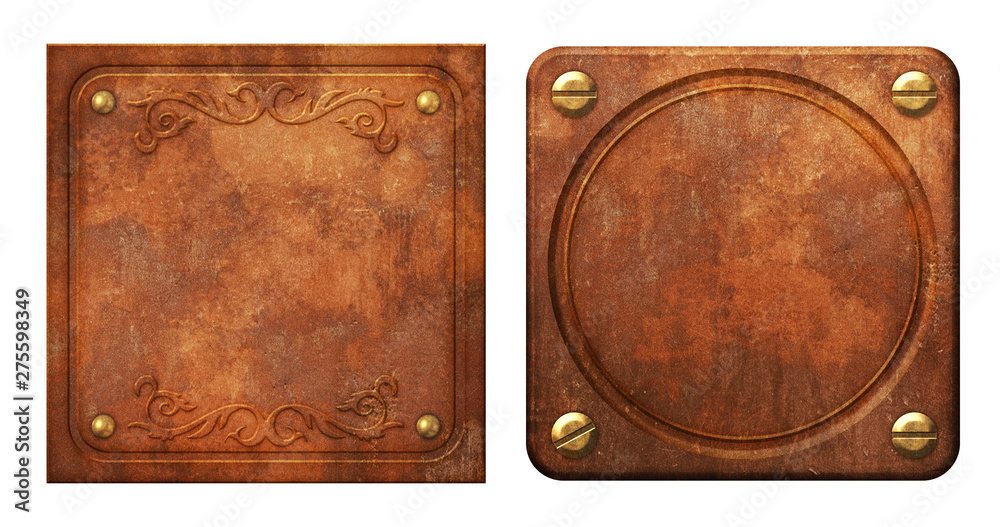 Fototapeta premium Steampunk copper aged metal plates - illustration
